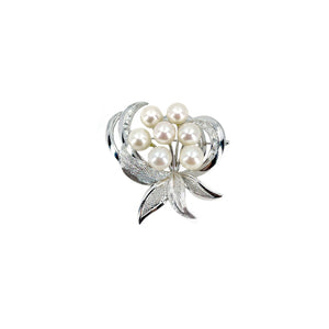 Mid Century Vintage Cluster Japanese Saltwater Akoya Vintage Cultured Pearl Brooch- Sterling Silver