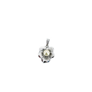 Pansy Vintage Japanese Saltwater Cultured Akoya Brushed Pendant- Sterling Silver