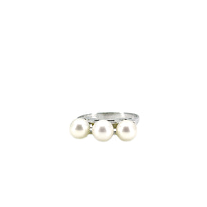 Mid-Century Triple Japanese Saltwater Akoya Cultured Pearl Vintage Ring- Sterling Silver Sz 6 1/4