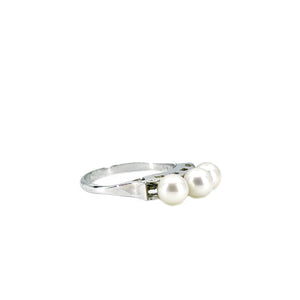 Mid-Century Triple Japanese Saltwater Akoya Cultured Pearl Vintage Ring- Sterling Silver Sz 6 1/4