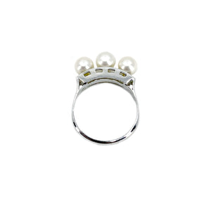 Mid-Century Triple Japanese Saltwater Akoya Cultured Pearl Vintage Ring- Sterling Silver Sz 6 1/4