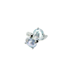 Gothic Bypass Baroque Blue Japanese Saltwater Akoya Cultured Pearl Vintage Ring- Sterling Silver Sz 5