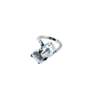 Gothic Bypass Baroque Blue Japanese Saltwater Akoya Cultured Pearl Vintage Ring- Sterling Silver Sz 5