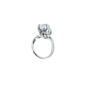 Gothic Bypass Baroque Blue Japanese Saltwater Akoya Cultured Pearl Vintage Ring- Sterling Silver Sz 5