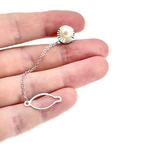 Radial Mid-Century Modern Japanese Saltwater Akoya Cultured Pearl Vintage Tie Tac- Sterling Silver
