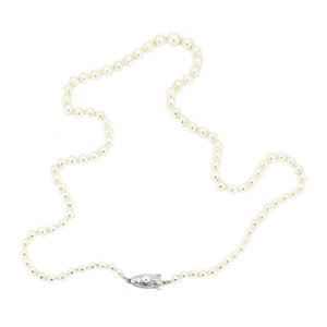 Vintage Graduated Japanese Saltwater Cultured Akoya Pearl Deco Necklace - Sterling Silver 20.75 Inch