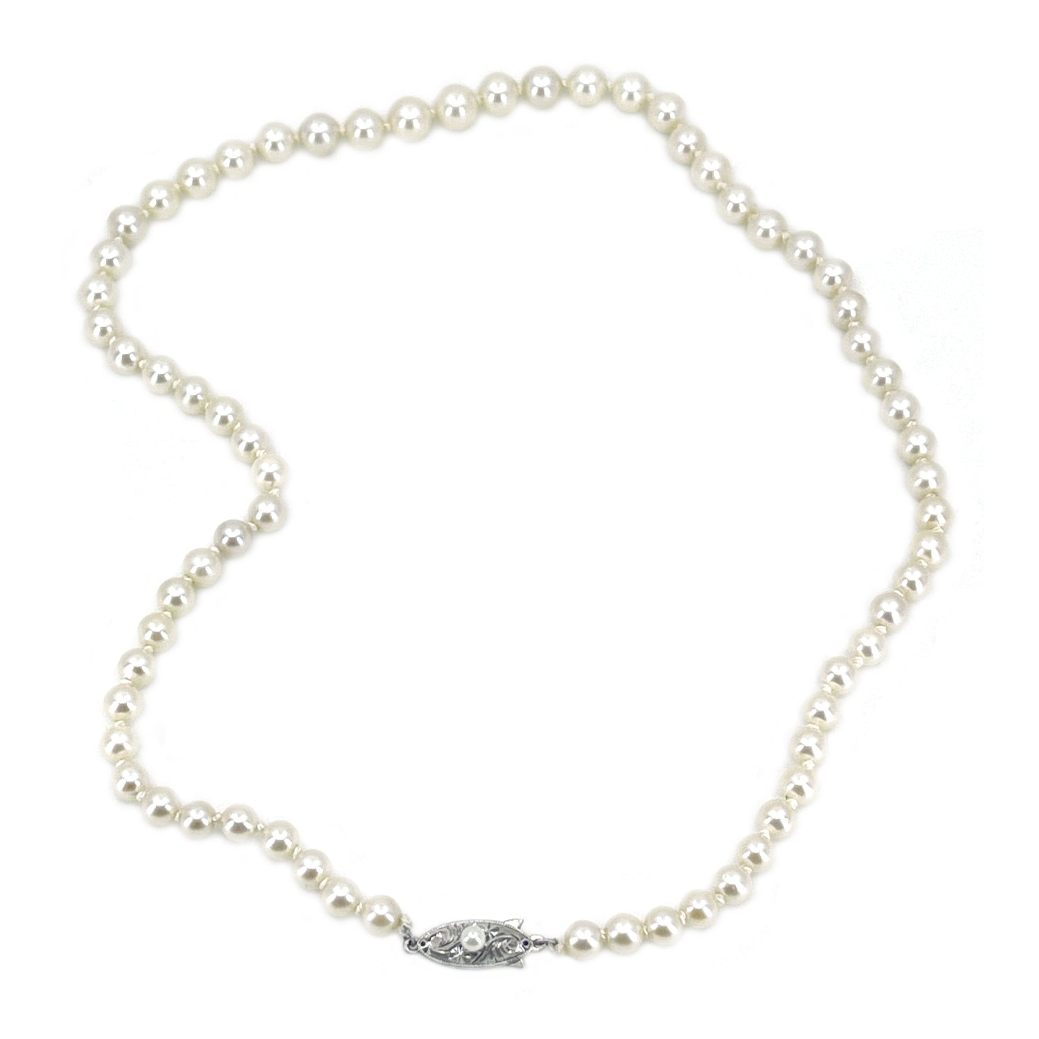 Estate Vintage Graduated Japanese Saltwater Cultured Akoya Pearl Necklace - Sterling Silver 16.50 Inch