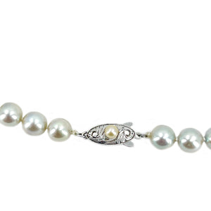 Silver Gray Japanese Saltwater Cultured Akoya Pearl Vintage Engraved Choker Necklace - Sterling Silver 16 Inch
