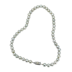 Silver Gray Japanese Saltwater Cultured Akoya Pearl Vintage Engraved Choker Necklace - Sterling Silver 16 Inch