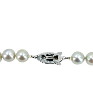 Silver Gray Japanese Saltwater Cultured Akoya Pearl Vintage Engraved Choker Necklace - Sterling Silver 16 Inch