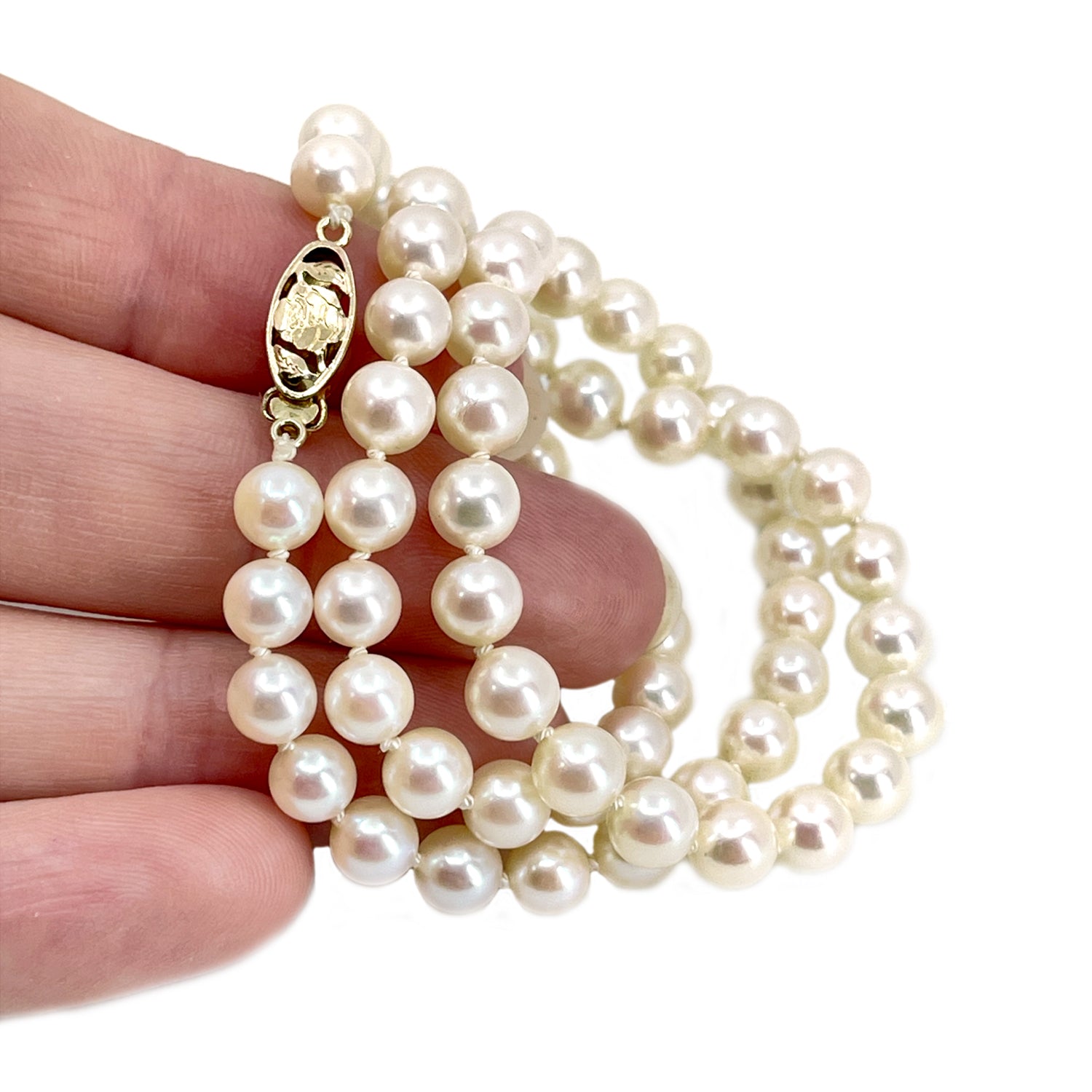 High Quality Rose Japanese Saltwater Cultured Akoya Pearl Vintage Choker Strand - 14K Yellow Gold 16 Inch