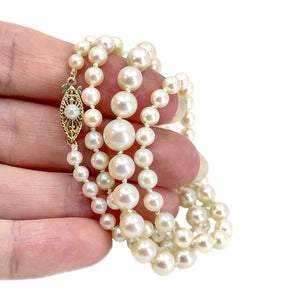 Filigree Mid-Century Japanese Saltwater Cultured Akoya Pearl Vintage Graduated Strand - 14K Yellow Gold 20.75 Inch