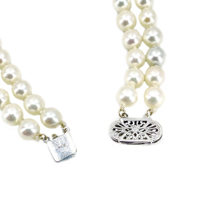 Double Strand Filigree Vintage Akoya Saltwater Cultured Pearl Vintage Mid Century Bracelet- 14K White Gold