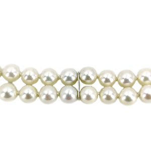 Double Strand Filigree Vintage Akoya Saltwater Cultured Pearl Vintage Mid Century Bracelet- 14K White Gold