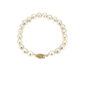 Vintage Semi-Baroque Japanese Saltwater Akoya Cultured Pearl Bracelet- 14K Yellow Gold