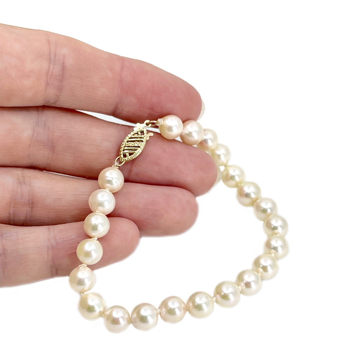 Vintage Semi-Baroque Japanese Saltwater Akoya Cultured Pearl Bracelet- 14K Yellow Gold