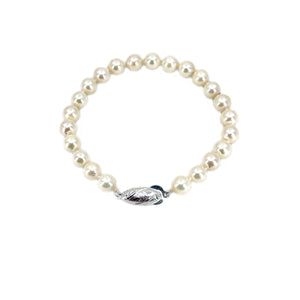 Engraved Modernist Semi Baroque Japanese Vintage Saltwater Akoya Cultured Pearl Vintage Bracelet- Sterling Silver