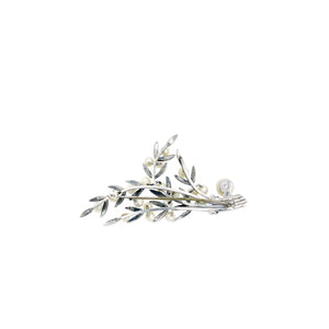 Art Nouveau Branch Japanese Saltwater Akoya Cultured Pearl Vintage Leaf Brooch- Sterling Silver
