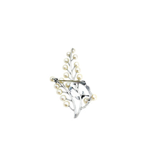 Large Art Nouveau Spray Japanese Saltwater Akoya Cultured Pearl Vintage Branch Brooch- Sterling Silver