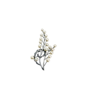 Large Art Nouveau Spray Japanese Saltwater Akoya Cultured Pearl Vintage Branch Brooch- Sterling Silver