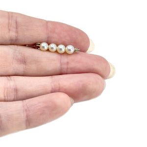 Shortener Mid Century Petite Cultured Saltwater Akoya Pearl Bar Pin- 14K Yellow Gold