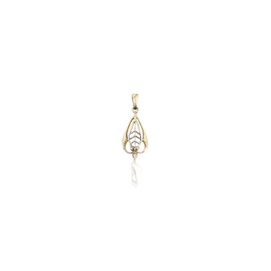 Natural River Pearl Art Nouveau Filigree Lavaliere Antique Pendant- 10K Yellow Gold