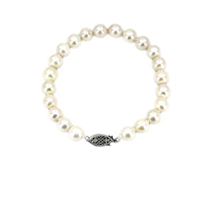 Filigree Vintage Japanese Saltwater Akoya Cultured Pearl Retro Bracelet- Sterling Silver