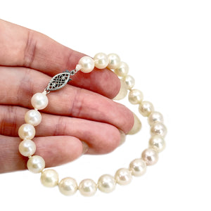 Filigree Vintage Japanese Saltwater Akoya Cultured Pearl Retro Bracelet- Sterling Silver