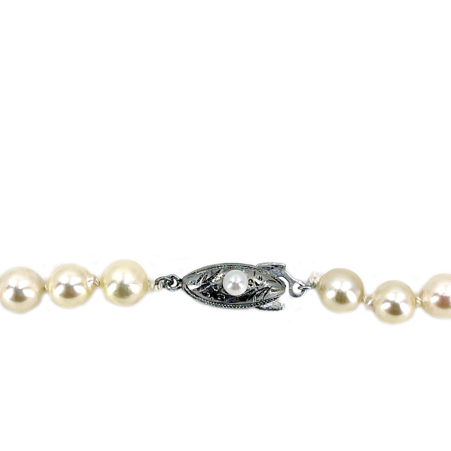Cream Light Golden Japanese Saltwater Cultured Akoya Pearl Vintage Choker Necklace - Sterling Silver 16 Inch