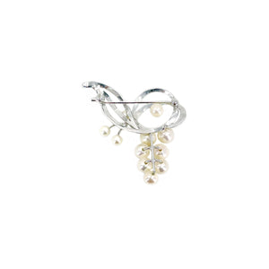 Burst Vintage Mid Century Japanese Saltwater Akoya Cultured Pearl Swirl Brooch- Sterling Silver