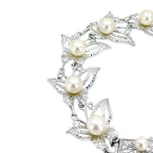 Butterfly Vintage Mid Century Modernist Japanese Saltwater Akoya Cultured Pearl Bracelet- Sterling Silver
