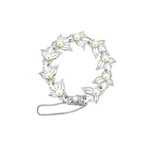 Butterfly Vintage Mid Century Modernist Japanese Saltwater Akoya Cultured Pearl Bracelet- Sterling Silver