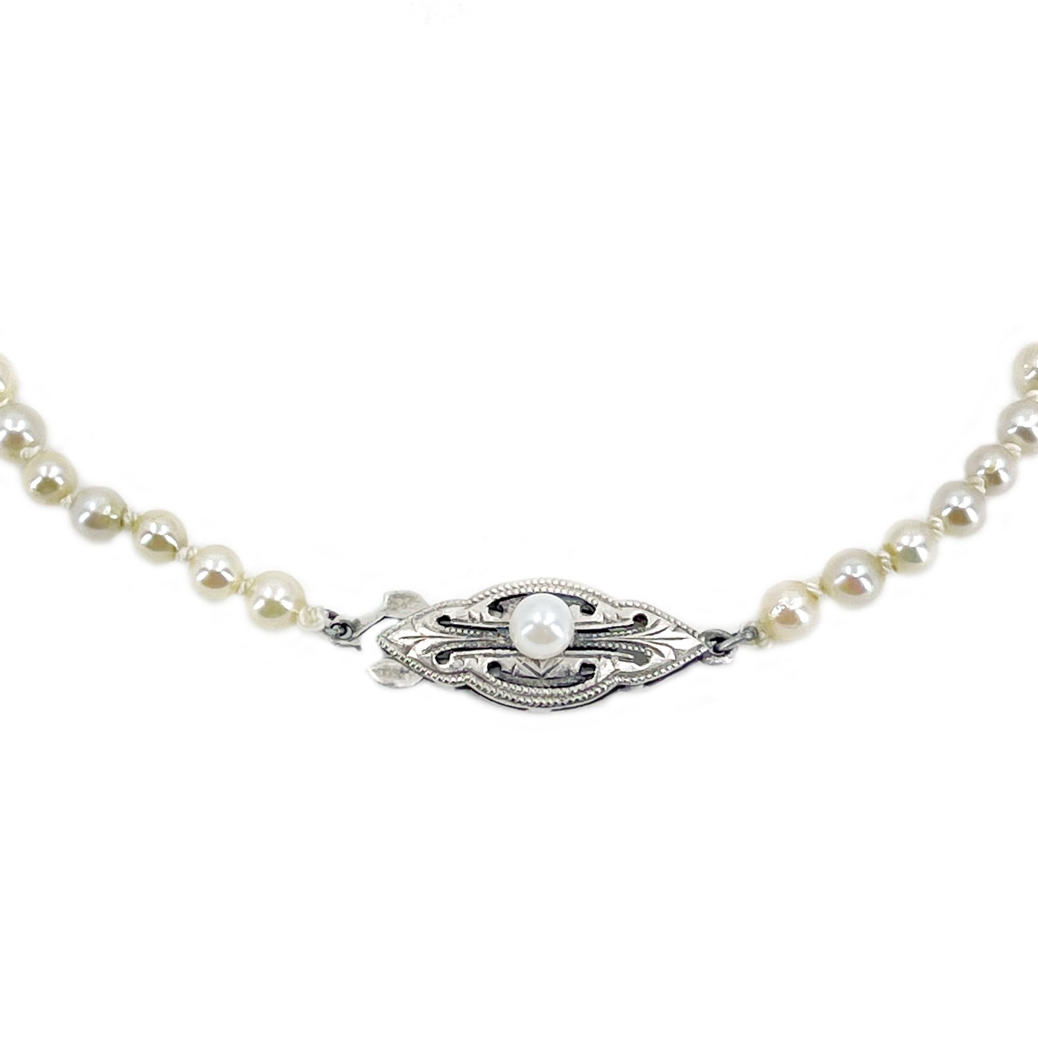 Quality Vintage Art Deco Japanese Saltwater Cultured Akoya Pearl Graduated Necklace - Sterling Silver 18.75 Inch