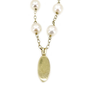 Green Chalcedony Cameo Japanese Cultured Akoya Pearl Station Necklace- 14K White Yellow 17 Inch