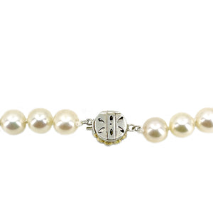Old European Cut Diamond Opera Japanese Saltwater Akoya Cultured Pearl Strand - 14K White Gold 34.50 Inch