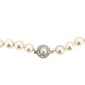 Old European Cut Diamond Opera Japanese Saltwater Akoya Cultured Pearl Strand - 14K White Gold 34.50 Inch