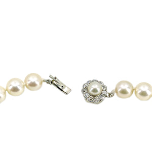 Old European Cut Diamond Opera Japanese Saltwater Akoya Cultured Pearl Strand - 14K White Gold 34.50 Inch