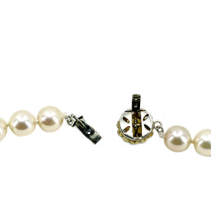 Old European Cut Diamond Opera Japanese Saltwater Akoya Cultured Pearl Strand - 14K White Gold 34.50 Inch