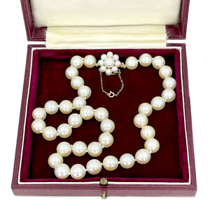 Harrods of London Vintage Designer Japanese Cultured Akoya Pearl Choker Necklace Box- 9K Yellow Gold 16 Inch