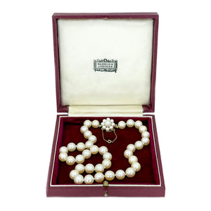 Harrods of London Vintage Designer Japanese Cultured Akoya Pearl Choker Necklace Box- 9K Yellow Gold 16 Inch