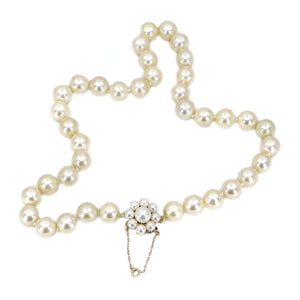 Harrods of London Vintage Designer Japanese Cultured Akoya Pearl Choker Necklace Box- 9K Yellow Gold 16 Inch