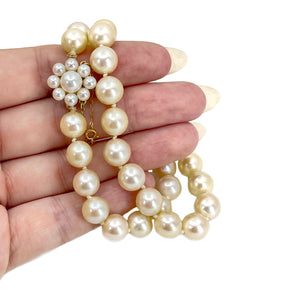 Harrods of London Vintage Designer Japanese Cultured Akoya Pearl Choker Necklace Box- 9K Yellow Gold 16 Inch