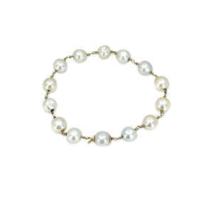 Vintage Gray & White Japanese Akoya Saltwater Cultured Pearl Link Station Bracelet- 14K Yellow Gold