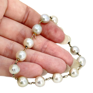 Vintage Gray & White Japanese Akoya Saltwater Cultured Pearl Link Station Bracelet- 14K Yellow Gold