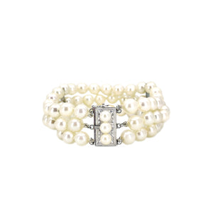 Vintage Triple Strand Japanese Saltwater Akoya Cultured Pearl Bracelet- Sterling Silver