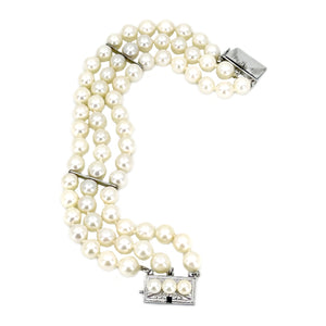 Vintage Triple Strand Japanese Saltwater Akoya Cultured Pearl Bracelet- Sterling Silver