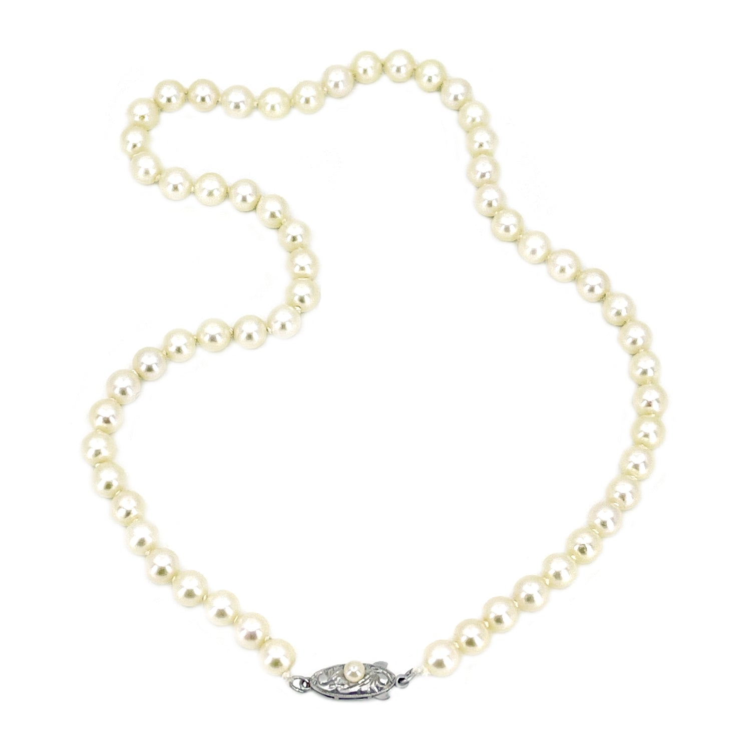 Fuji Pearl Designer Vintage Japanese Cultured Akoya Pearl Strand Necklace Box- Sterling Silver 16 Inch