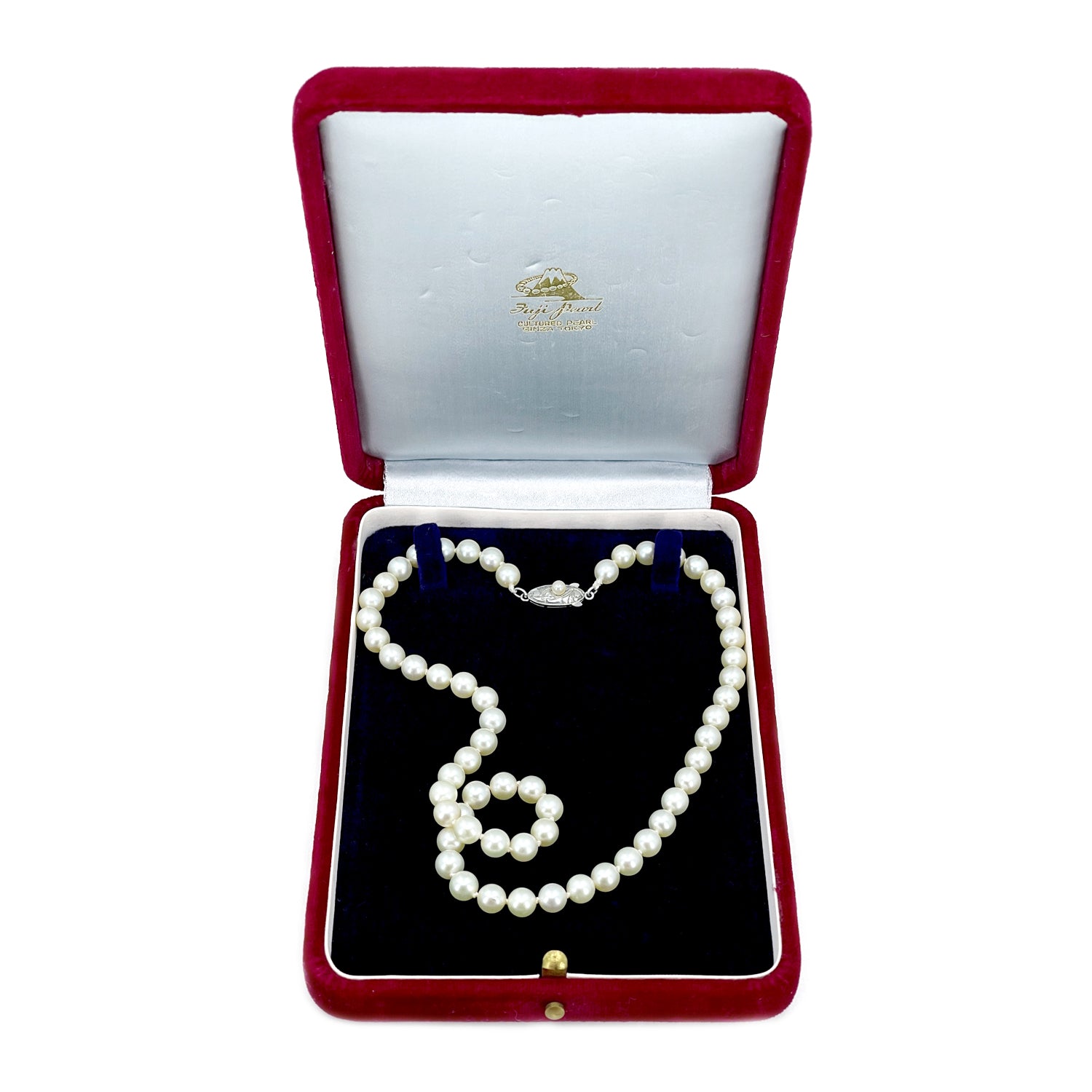 Fuji Pearl Designer Vintage Japanese Cultured Akoya Pearl Strand Necklace Box- Sterling Silver 16 Inch