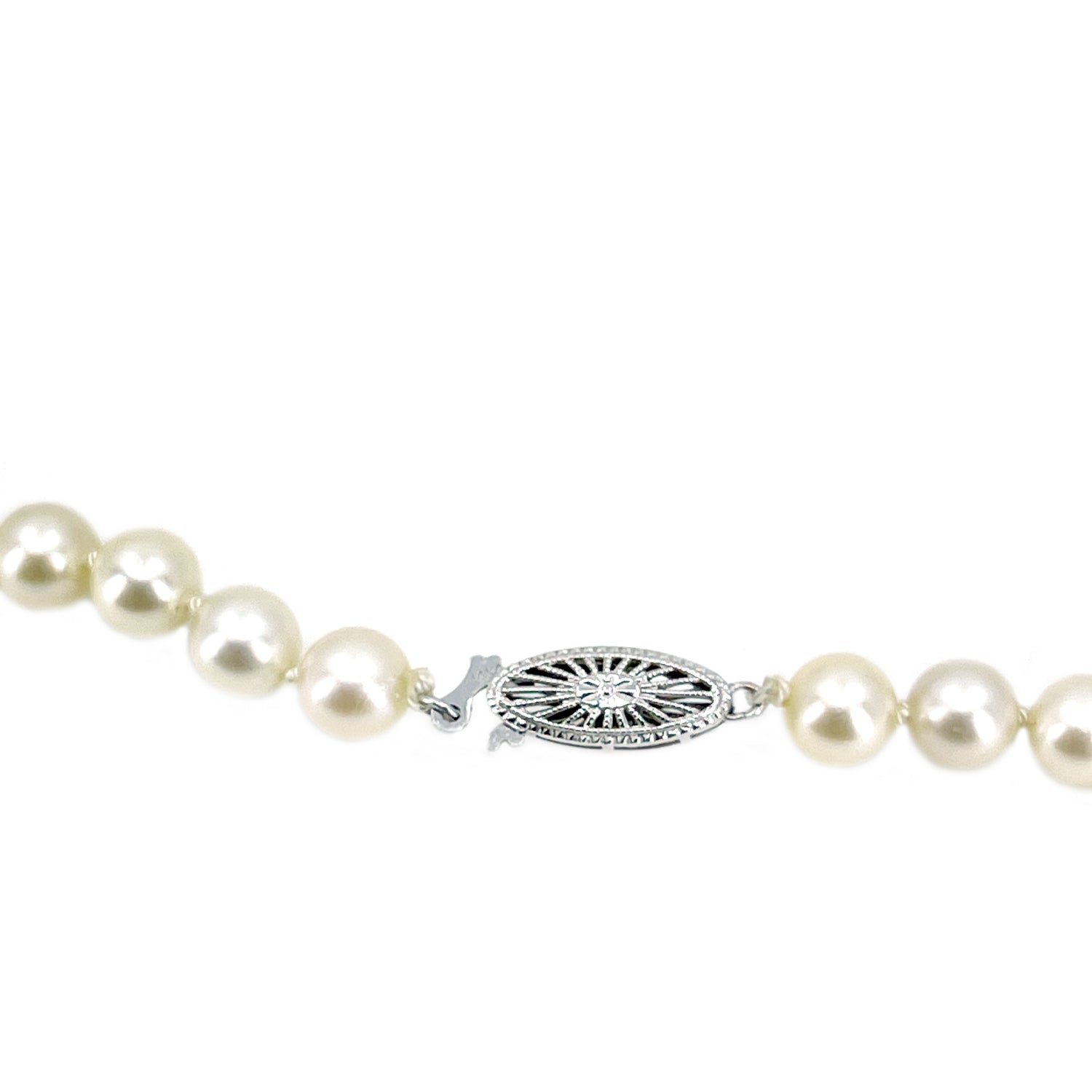 Vintage Choker Filigree Japanese Saltwater Cultured Akoya Pearl Necklace - 14K White Gold 15 Inch