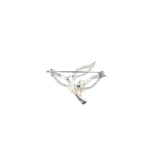Nouveau Boho Engraved Leaf Japanese Saltwater Akoya Vintage Cultured Pearl Brooch- Sterling Silver